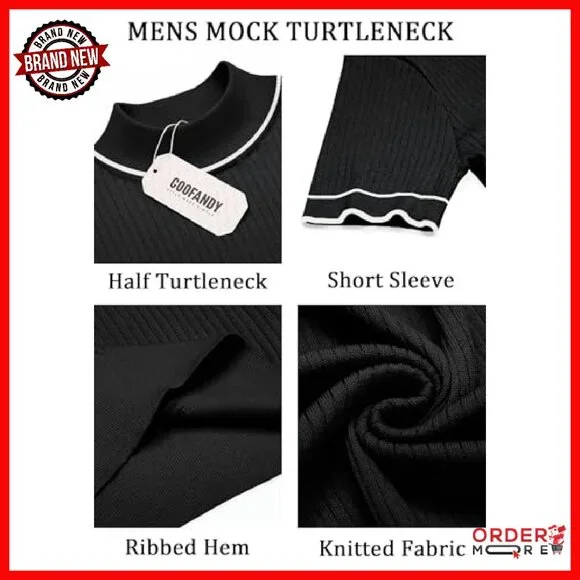 Men's Mock Turtleneck Sweater Short Sleeve Ribbed Knit Pullover